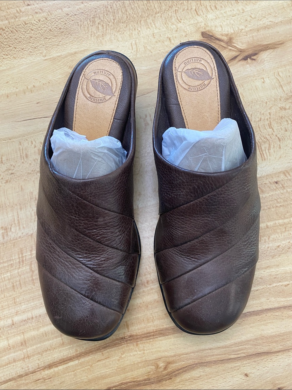 Nurture Brown Leather Slip-On Mule Clogs, Never worn